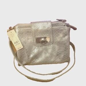 NY&Co Silver Metallic Crossbody Bag Chain Strap Flap Mini Purse NWT FauxT